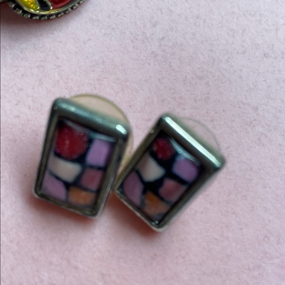 Vibrant Multicolor Mosaic Necklace with Earrings Trio. Vintage. EUC - Picture 6 of 15